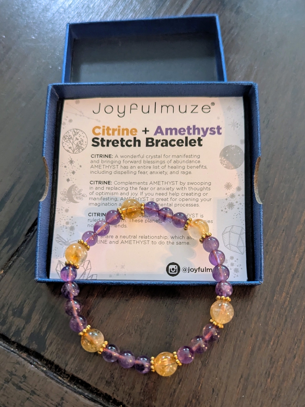Citrine & Amethyst Stretch Bracelet - Purple & Gold